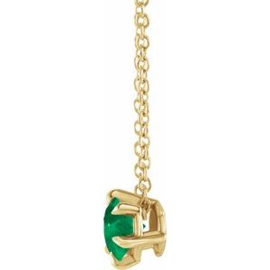 14K Yellow Gold 4 mm Lab-Grown Emerald Solitaire 16-18" Necklace