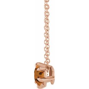 14K Rose Gold 4 mm Natural Citrine Solitaire 16-18" Necklace