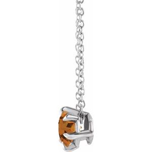 Sterling Silver 6 mm Natural Citrine Solitaire 16-18" Necklace