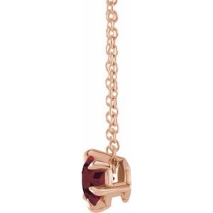 14K Rose Gold 5 mm Natural Mozambique Garnet Solitaire 16-18" Necklace
