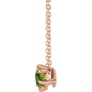 14K Rose Gold 5 mm Natural Peridot Solitaire 16-18" Necklace