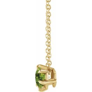 14K Yellow Gold 5 mm Natural Peridot Solitaire 16-18" Necklace