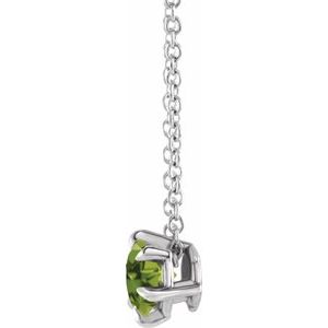 14K White Gold 5 mm Natural Peridot Solitaire 16-18" Necklace