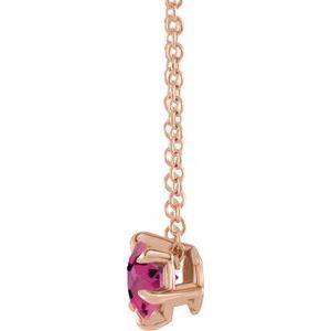 14K Rose Gold 6 mm Natural Pink Tourmaline Solitaire 16-18" Necklace