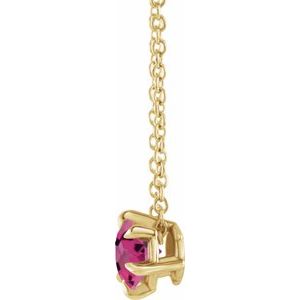 14K Yellow Gold 5 mm Natural Pink Tourmaline Solitaire 16-18" Necklace