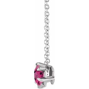 14K White Gold 5 mm Natural Pink Tourmaline Solitaire 16-18" Necklace