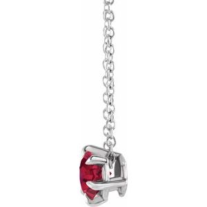 14K White Gold 4 mm Lab-Grown Ruby Solitaire 16-18" Necklace