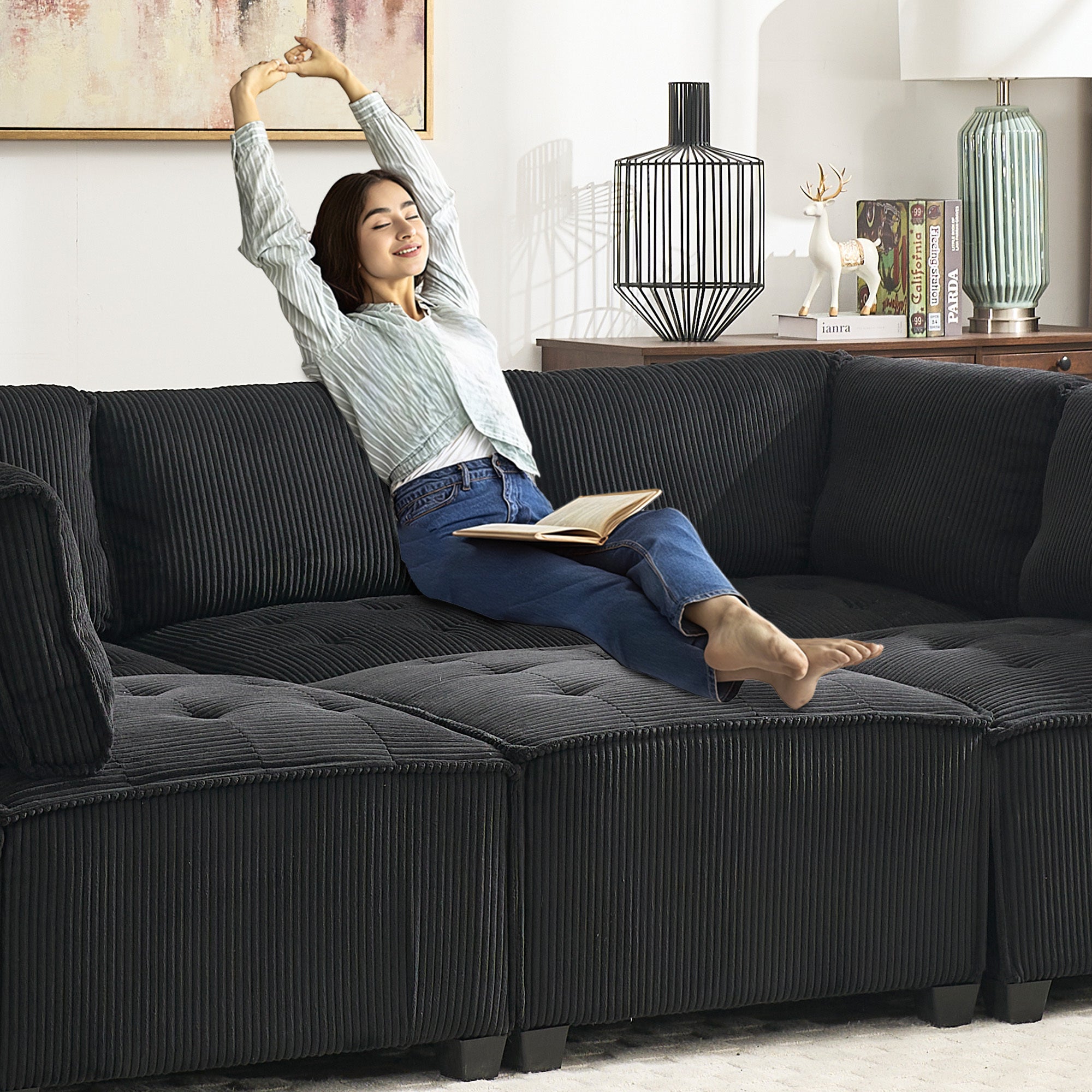 UNITED WE WIN Modular Sectional Sofa U Shaped Modular Couch with Reversible Chaise Modular Sofa Sectional Couch,6- Seat Convertible Sofa,Fit for Living Room