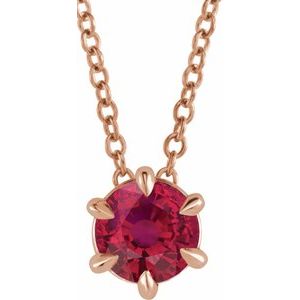14K Rose Gold 4 mm Lab-Grown Ruby Solitaire 16-18" Necklace
