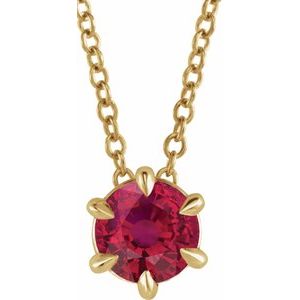 14K Yellow Gold 4 mm Lab-Grown Ruby Solitaire 16-18" Necklace