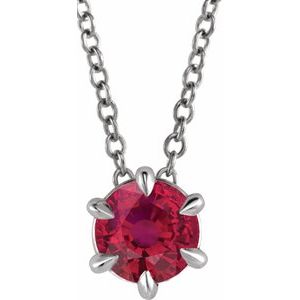 14K White Gold 6 mm Lab-Grown Ruby Solitaire 16-18" Necklace