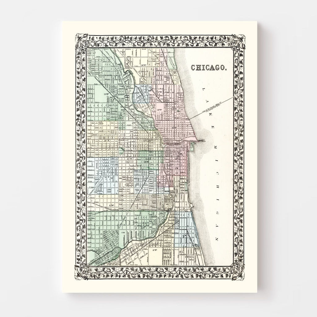 Vintage Map of Chicago, Illinois 1874