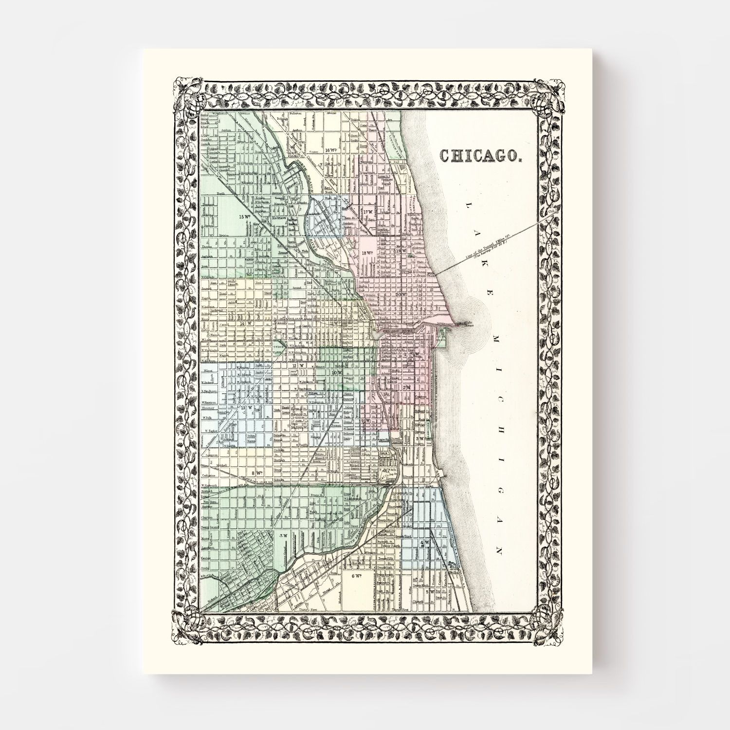 Vintage Map of Chicago, Illinois 1874