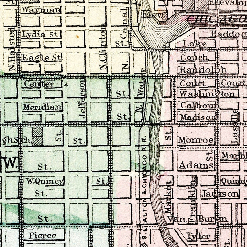 Vintage Map of Chicago, Illinois 1874