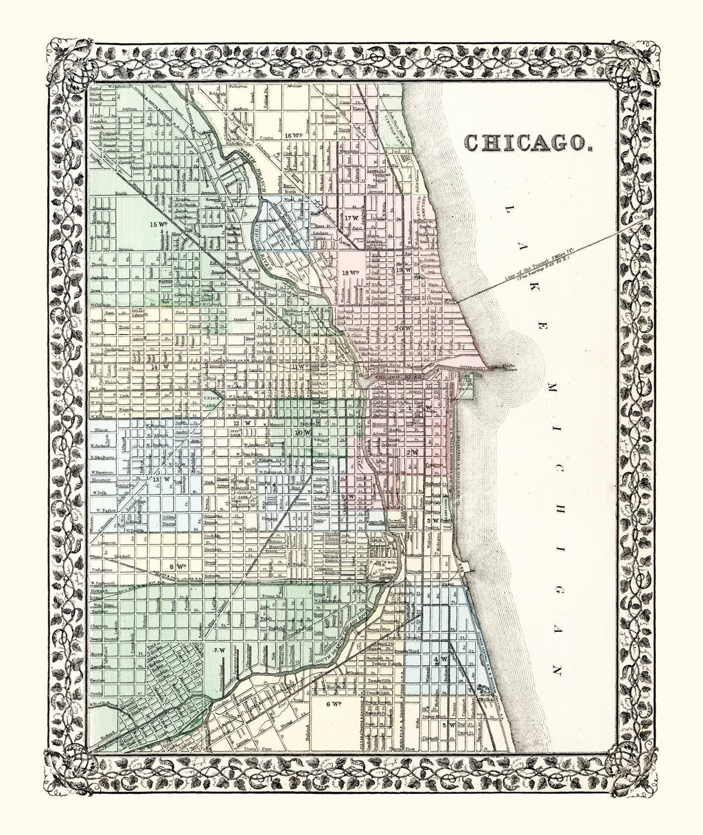 Vintage Map of Chicago, Illinois 1874