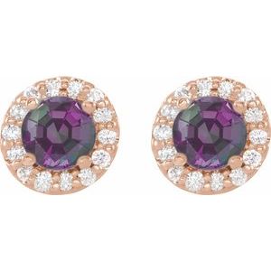 14K Rose Gold Lab-Grown Alexandrite & 1/10 CTW Natural Diamond Earrings – image 2