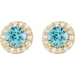 14K Yellow Gold 4 mm Natural Blue Zircon & 1/8 CTW Natural Diamond Earrings – image 2