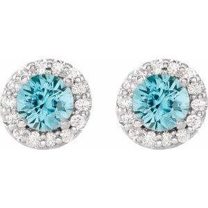 Sterling Silver Natural Blue Zircon & 1/10 CTW Natural Diamond Earrings – image 2