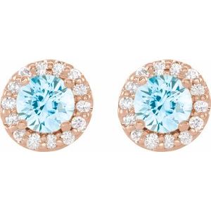 14K Rose Gold Natural Aquamarine & 1/10 CTW Natural Diamond Earrings – image 2