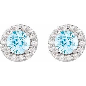 Platinum 5 mm Natural Aquamarine & 1/4 CTW Natural Diamond Earrings – image 2