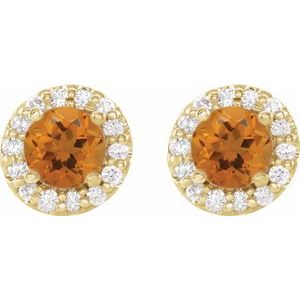 14K Yellow Gold Natural Citrine & 1/10 CTW Natural Diamond Earrings – image 2
