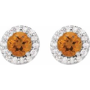 14K White Gold 5 mm Natural Citrine & 1/4 CTW Natural Diamond Earrings – image 2