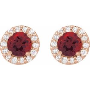 14K Rose Gold Natural Mozambique Garnet & 1/3 CTW Natural Diamond Earrings – image 2