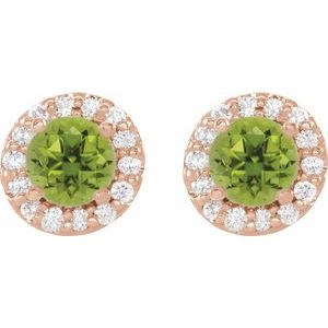 14K Rose Gold 4 mm Natural Peridot & 1/8 CTW Natural Diamond Earrings – image 2