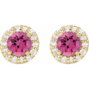 14K Yellow Gold 4 mm Natural Pink Tourmaline & 1/8 CTW Natural Diamond Earrings – image 2
