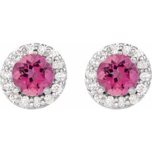Platinum 4 mm Natural Pink Tourmaline & 1/8 CTW Natural Diamond Earrings – image 2