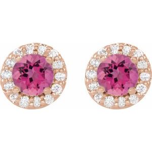 14K Rose Gold 4 mm Natural Pink Tourmaline & 1/8 CTW Natural Diamond Earrings – image 2
