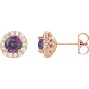 14K Rose Gold 4 mm Lab-Grown Alexandrite & 1/8 CTW Natural Diamond Earrings