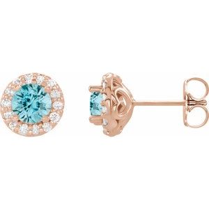 14K Rose Gold Natural Blue Zircon & 1/10 CTW Natural Diamond Earrings
