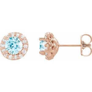 14K Rose Gold Natural Aquamarine & 1/10 CTW Natural Diamond Earrings