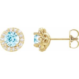 14K Yellow Gold 6 mm Natural Aquamarine & 1/4 CTW Natural Diamond Earrings