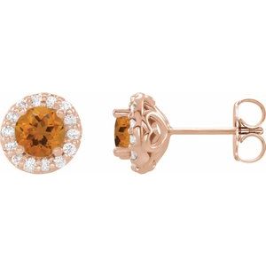14K Rose Gold Natural Citrine & 1/4 CTW Natural Diamond Earrings