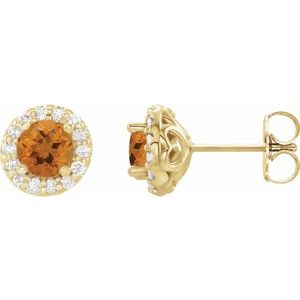 14K Yellow Gold Natural Citrine & 1/10 CTW Natural Diamond Earrings