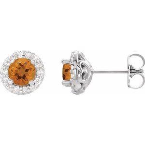 Sterling Silver 4 mm Natural Citrine & 1/8 CTW Natural Diamond Earrings