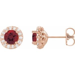14K Rose Gold 6 mm Natural Mozambique Garnet & 1/4 CTW Natural Diamond Earrings