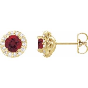 14K Yellow Gold 5 mm Natural Mozambique Garnet & 1/4 CTW Natural Diamond Earrings