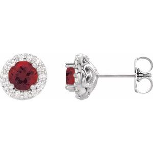 Platinum Natural Mozambique Garnet & 1/4 CTW Natural Diamond Earrings