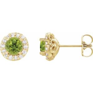 14K Yellow Gold Natural Peridot & 1/10 CTW Natural Diamond Earrings