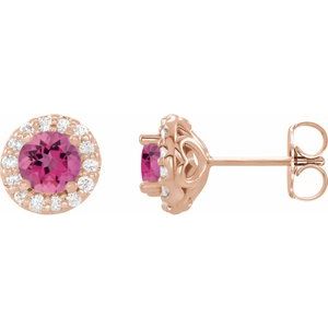 14K Rose Gold 5 mm Natural Pink Tourmaline & 1/4 CTW Natural Diamond Earrings