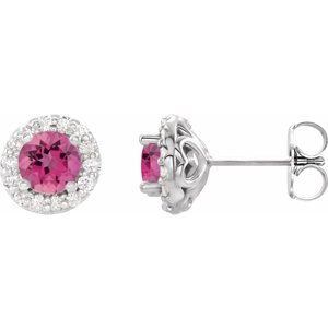 Sterling Silver 6 mm Natural Pink Tourmaline & 1/4 CTW Natural Diamond Earrings