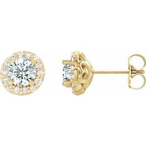 14K Yellow Gold 6 mm Natural White Sapphire & 1/4 CTW Natural Diamond Earrings