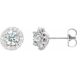 14K White Gold 4 mm Natural White Sapphire & 1/8 CTW Natural Diamond Earrings