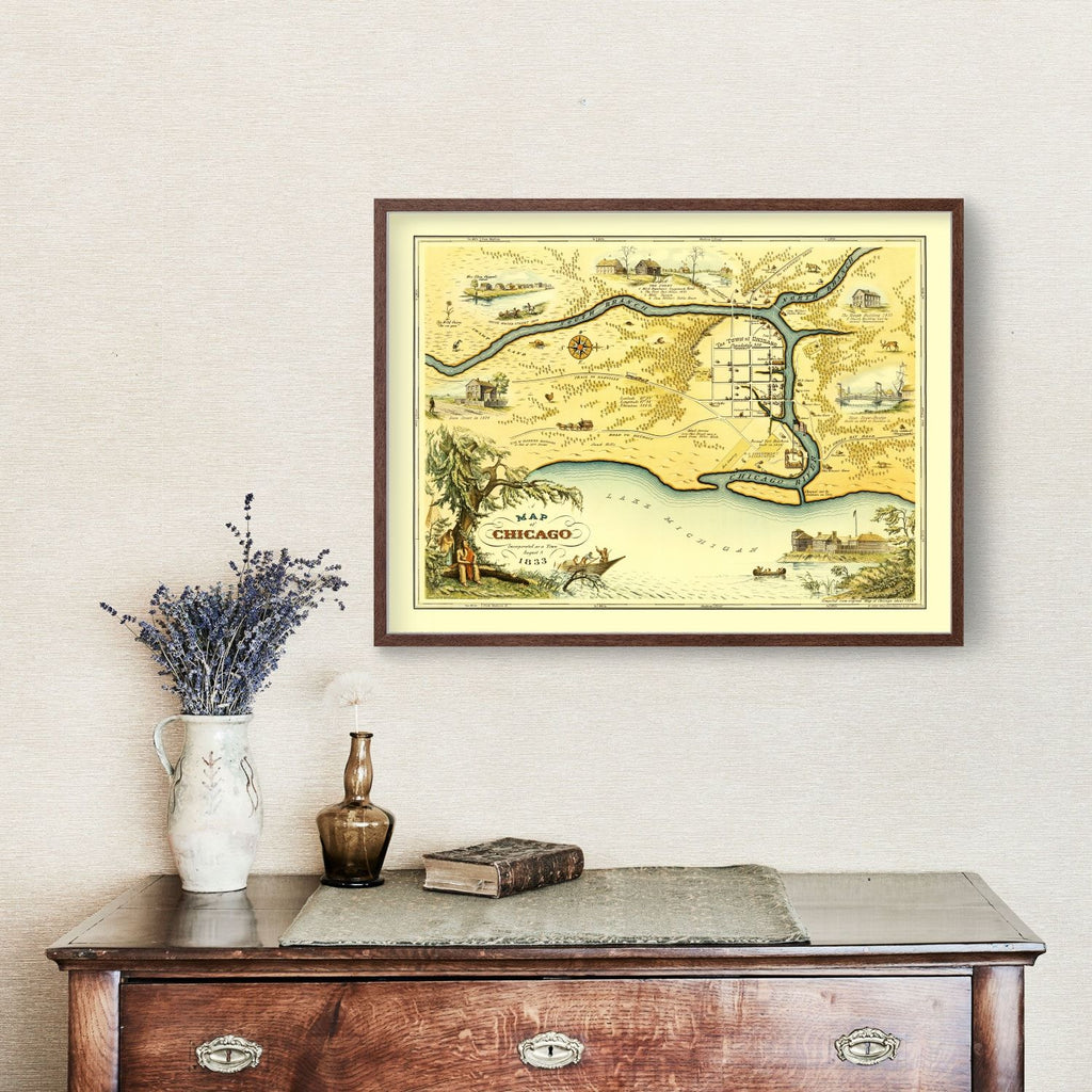 Vintage Map of Chicago, Illinois 1933