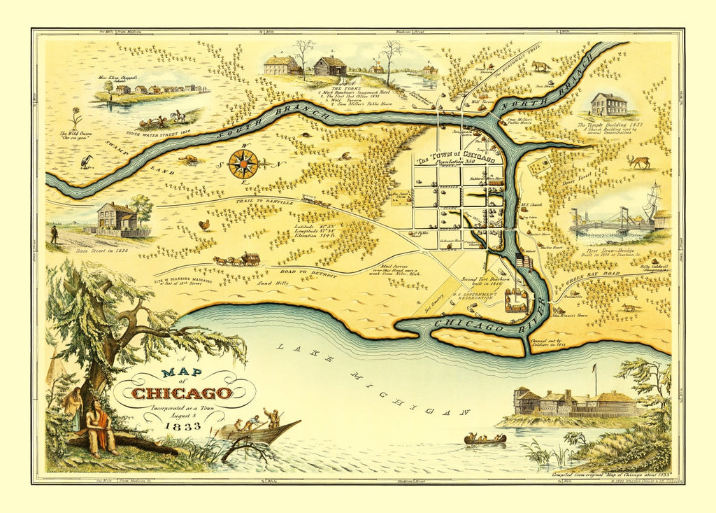 Vintage Map of Chicago, Illinois 1933
