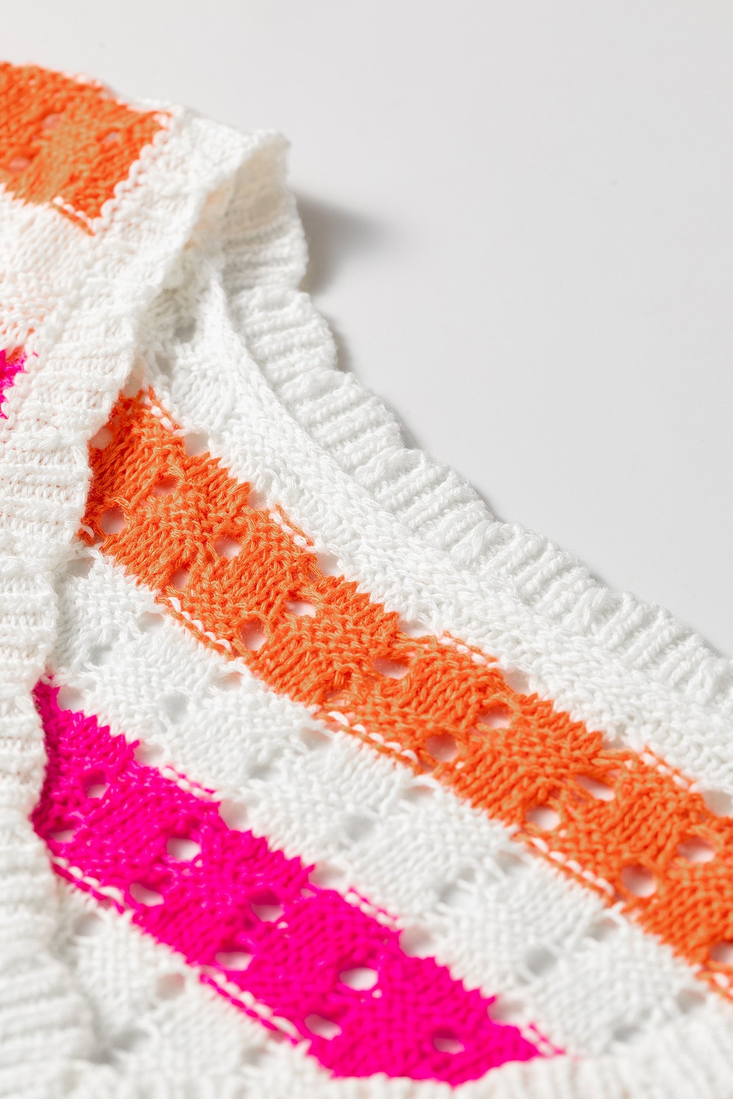 Stripe Eyelet Knit V-Neck Short Sleeve Sweater Tee
