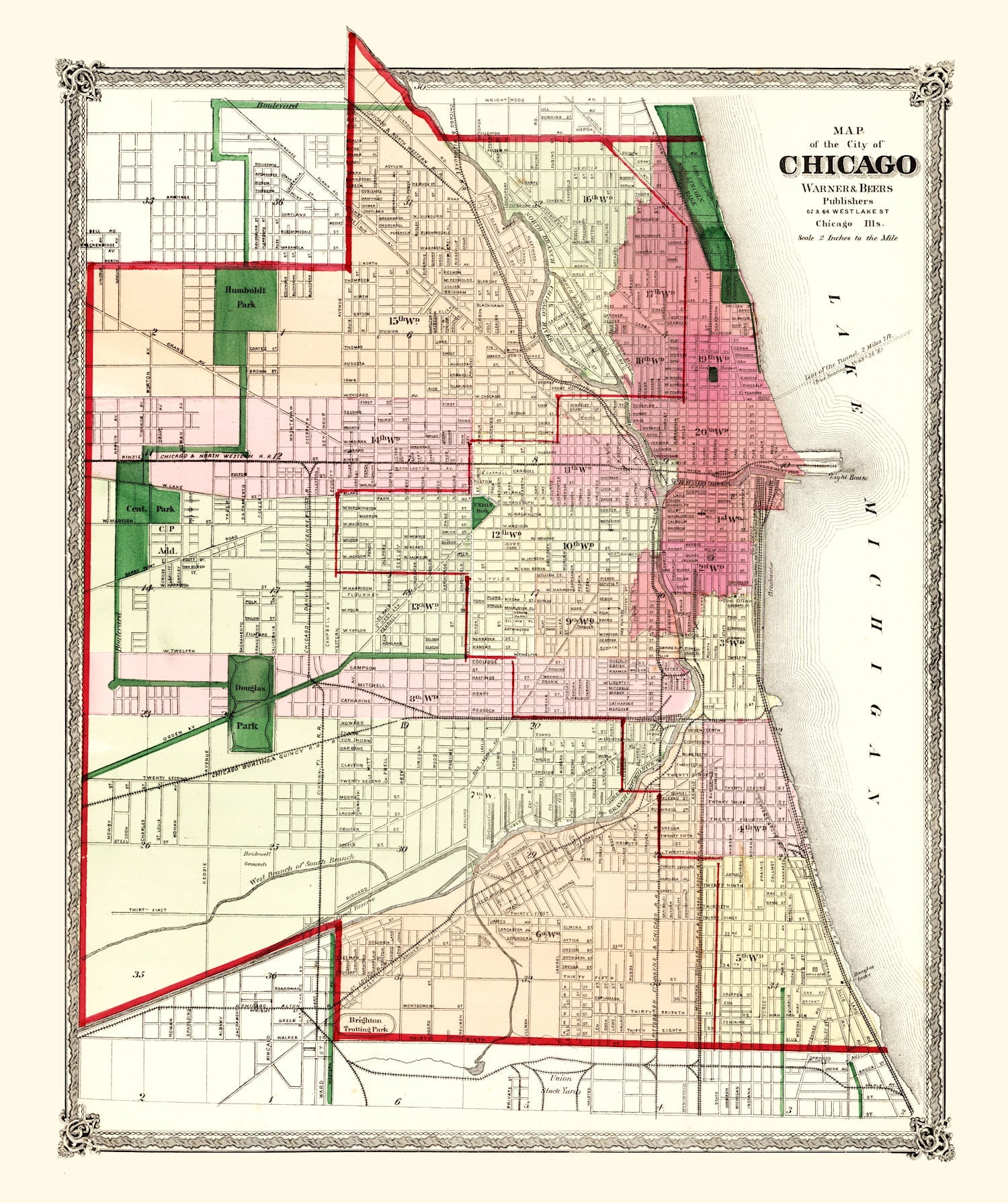 Vintage Map of Chicago, Illinois 1872